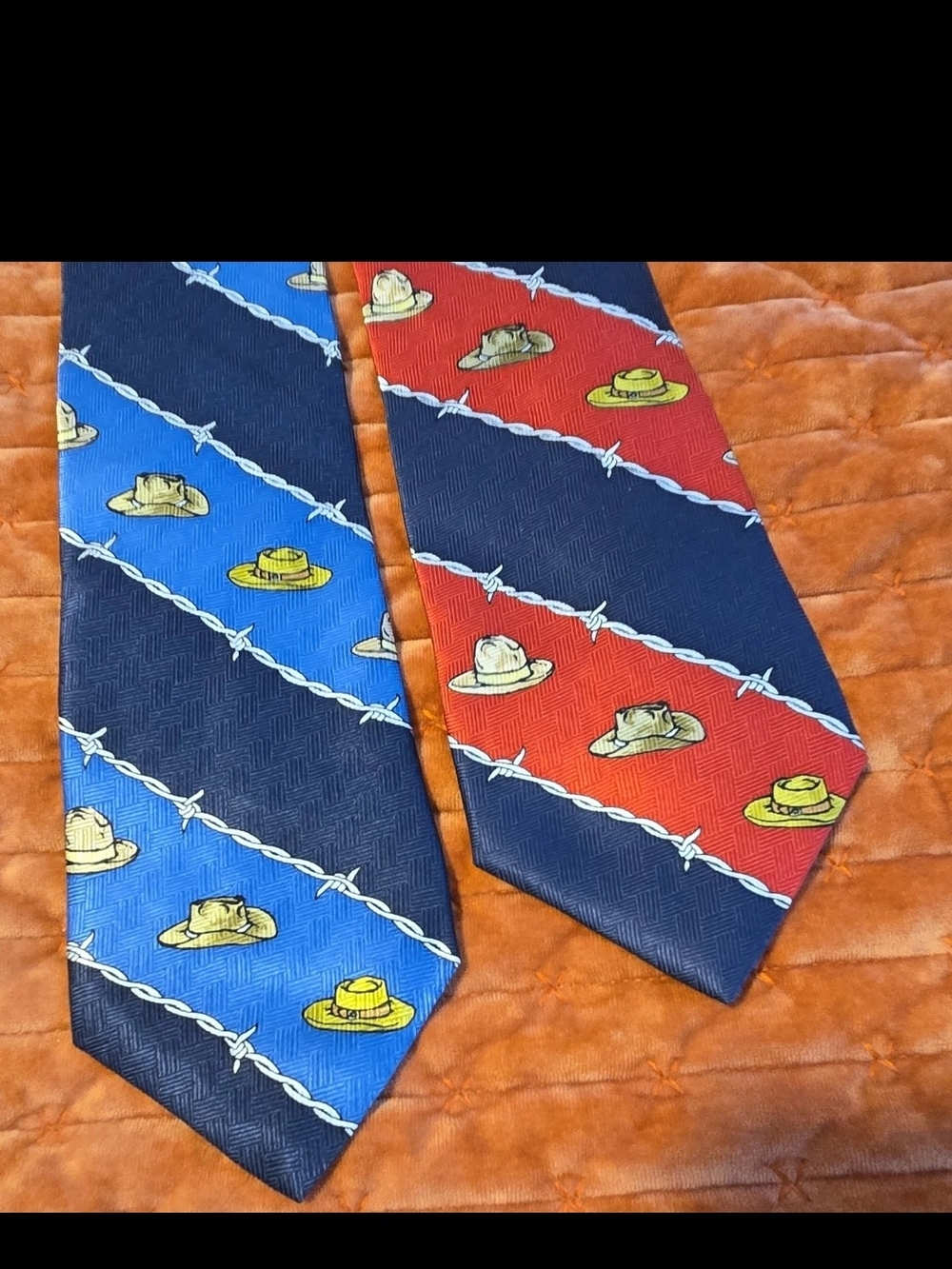 Vintage 90s Ten Gallon Ties Western Silk Necktie Barbed Wire Cowboy Hats Xlnt...
